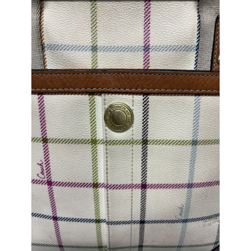 Coach Heritage Leatherware Tote Womens Pink White Tattersall Plaid Webbing Strap - Picture 7 of 9